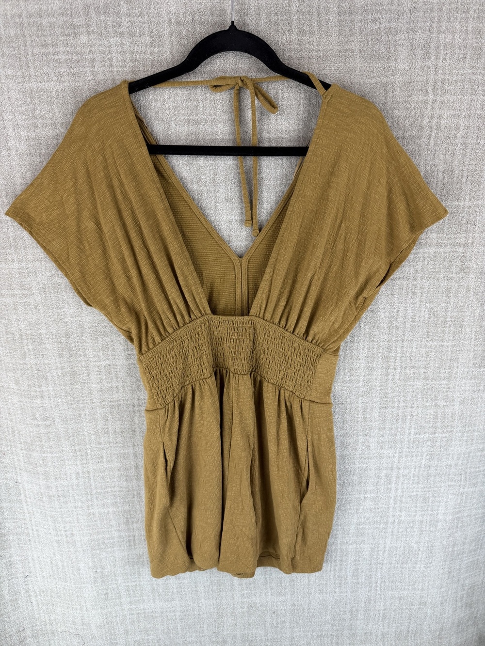 Nine West Blouse Womens S Gold Kimono V-Neck Short Sleeve Elastic Waist